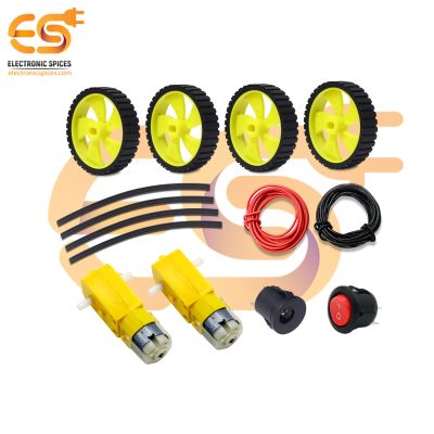 Combo of BO Dual Shaft Motor (3V-9V) with Yellow & Black Rubber Wheels | for Smart Car Robot DIY Kit